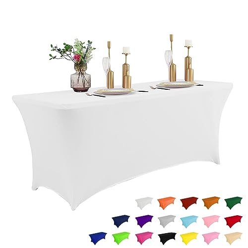 4FT Spring Table Cloth for Rectangular Spandex White Table Cover