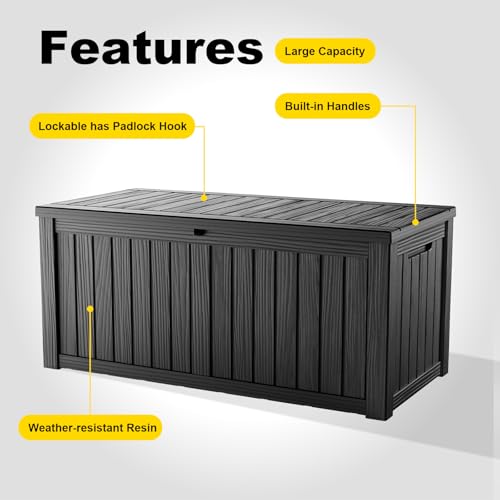 190 Gallon Deck Box Lockable Waterproof UV Resistant Black