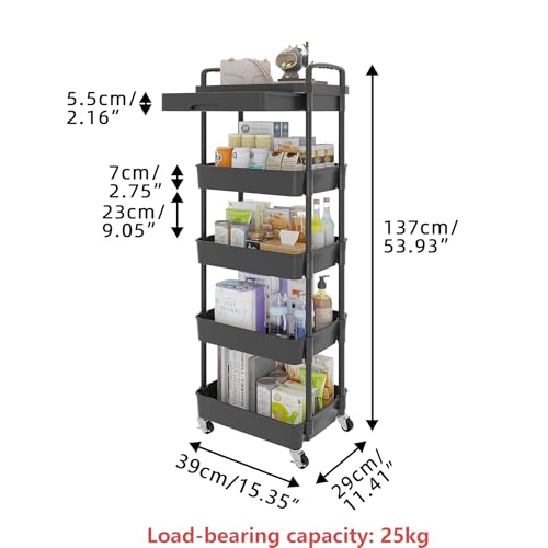 5 Tier Utility Cart with Drawer & Wheels
