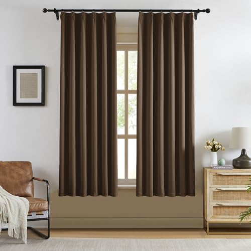 Chocolate Brown Pinch Pleated Blackout Curtains with Hooks (2 Count)