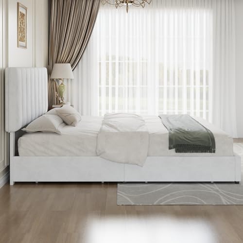 King Size Bed Frame with 4 Storage Drawers