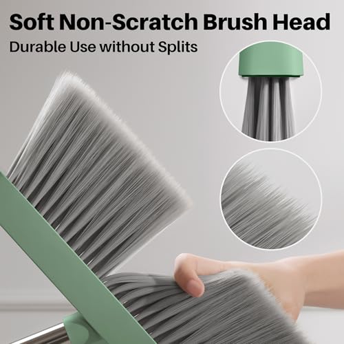 Dark Teal Green Broom and Dustpan Set with 56” Handle