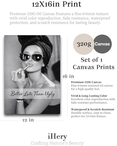 12x16in Hepburn Better Late Than Ugly Unframed Bathroom Wall Art