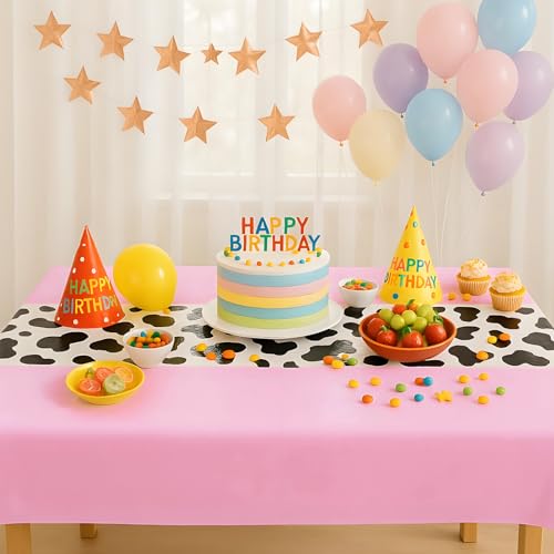 3 Pack 108 x 54 Inch Cow Print Tablecloth Cow Plastic Table Cover Birthday Party Table Cloth Disposable Plastic Farm Animal Party Cover for Disco Cowgirl Decorations Supplies Pink (3 Count)