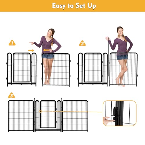 56 in(H) Dog Fence Outdoor for Yard，Wide Door Low Threshold, Decorative Garden Fence Panels, 10 Panels Total 22.1 Ft(L)，No Dig Fencing for Dogs, Black