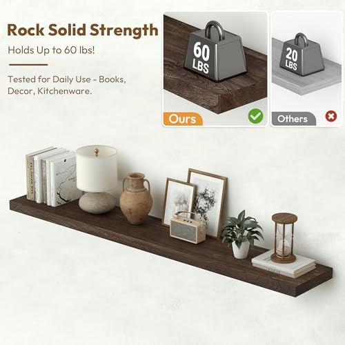 Elm Wood Floating Shelf 48x8” Set of 1