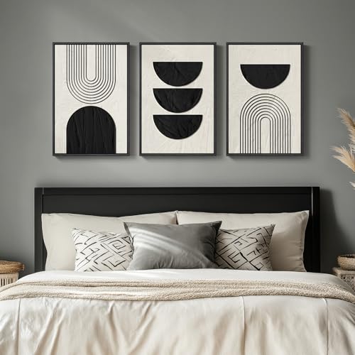 Framed Boho Black and White Abstract Wall Art Set (3 Count)
