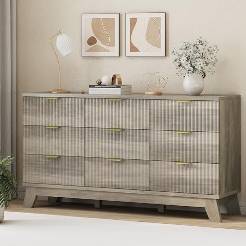 Fluted Dresser for Bedroom with 9 Drawers