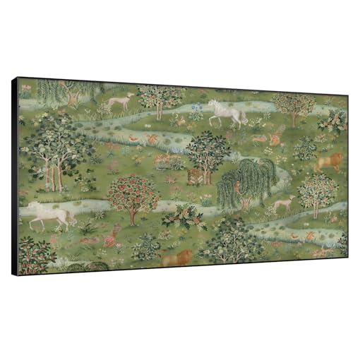 30"x60" Extra Large Framed Wall Art Medieval Fantasy Forest with Woodland Animals