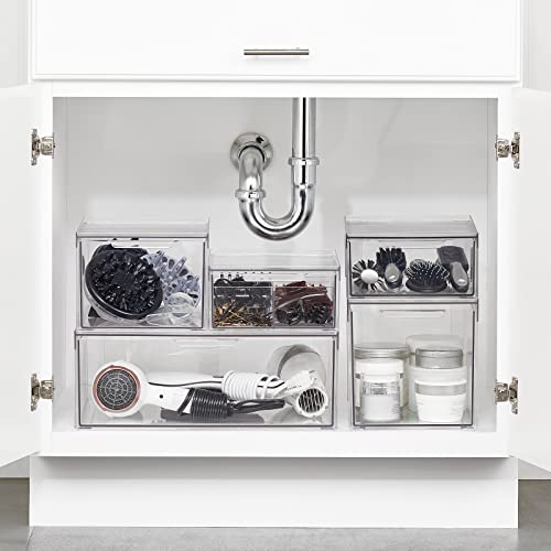 Plastic Stackable Bathroom Storage with Pull Out Bin Organizer Drawer for Cabinet (8 Count)