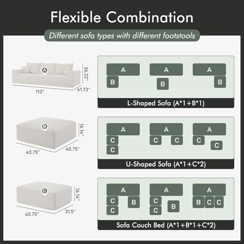 113" Modular Sectional Sofa 3 Seats Boneless Couches for Living Room