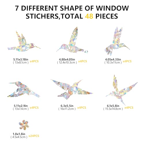48 Pcs Window Decals to Prevent Bird Strikes Anti