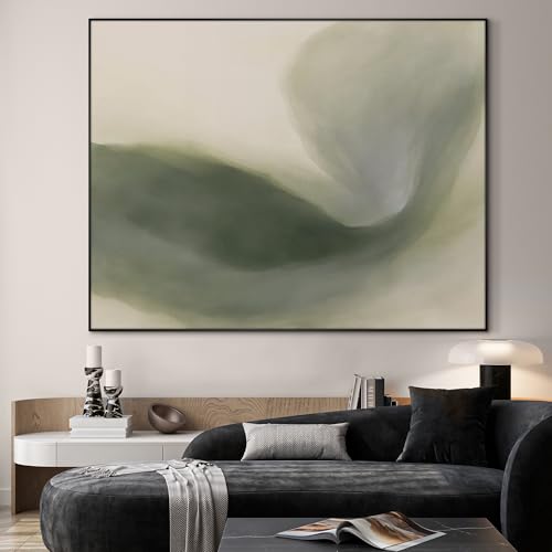 60"x72" Extra Large Framed Wall Art Abstract Green Swirl Soft Fluid Modern Illustration for Home Living Room Bedroom Decor