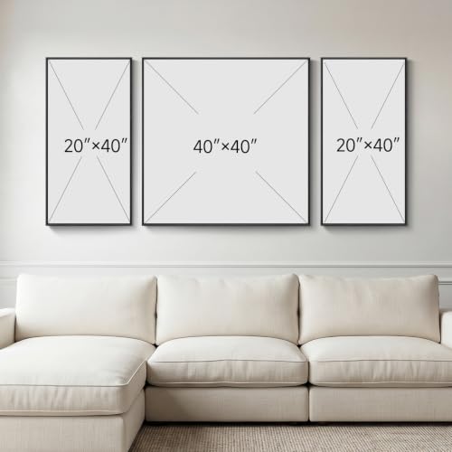 Extra Large Framed Blue Yellow Abstract Wall Art for Living Room (3 Count)