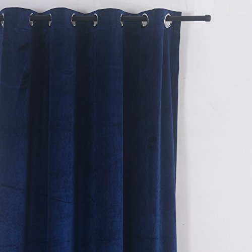 Set of 2 Velvet Flannel Blackout Curtains Panel Drapes Grommet Draperies Eyelet 52Wx84L inch Navy Royal Blue