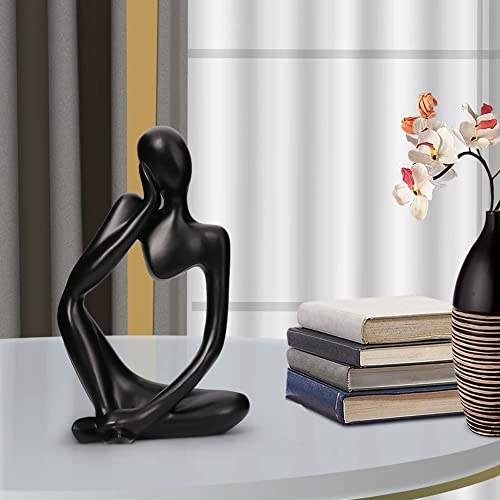 Abstract Small Black Reading Thinker Statue for Book Shelf Office (3 Count)