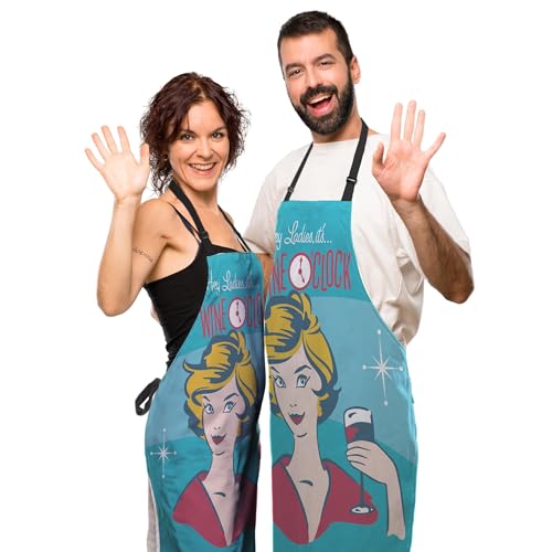 Kiss the Cook Apron Men Wine O’clock Funny Aprons for Women for Cooking Restaurant BBQ Painting Crafting Gardening 27”