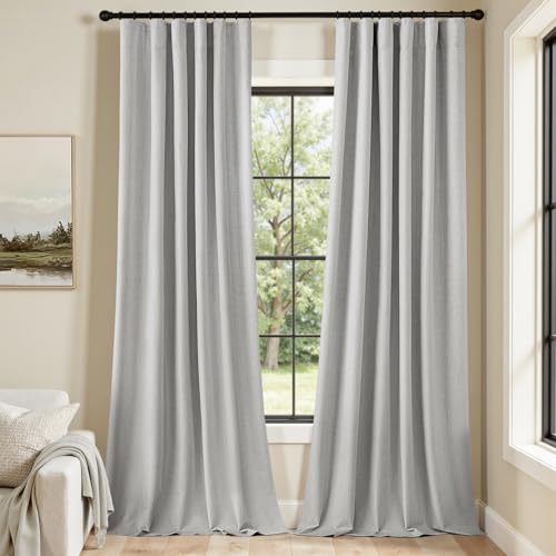100% Blackout Back Tab Pleat Linen Curtains 50" Wx120 L (2 Count)