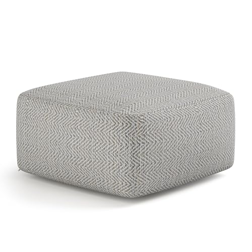 Nate 20" Wide Square Pouf in Patterned Grey Melange Cotton