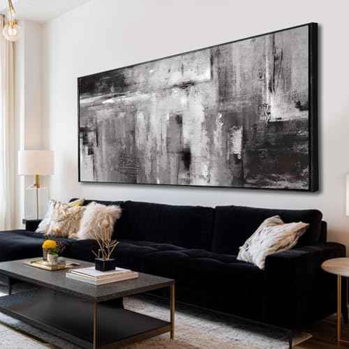 Large Framed Canvas Wall Art Black and White Abstract Art Painting for Bedroom Living Room Wall Decorations 29"x 58" Office Wall Decor