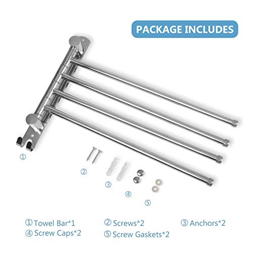 Bathroom Towel Rack JSVER 4 Arms Swivel Towel Holder