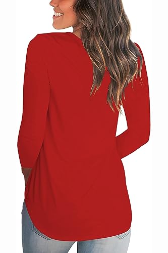 Womens Christmas Tops Long Sleeve Graphic Tee Loose Casual Fall Shirts Lightweight V Neck Pullover Red L
