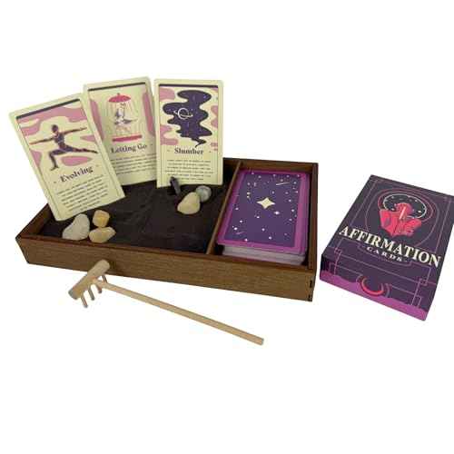 Wooden Zen Garden with Daily Affirmation Cards for Women and Men