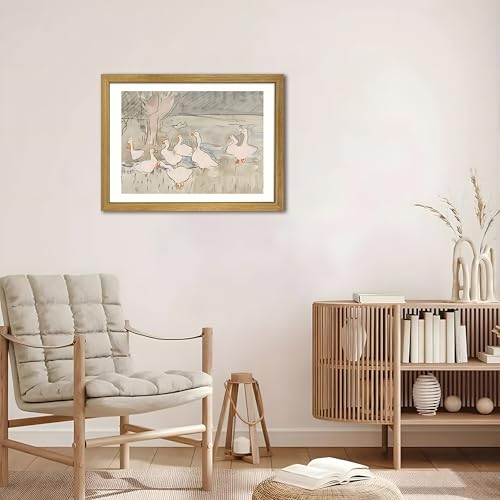 Vintage Framed Goose Wall Art Watercolor Print