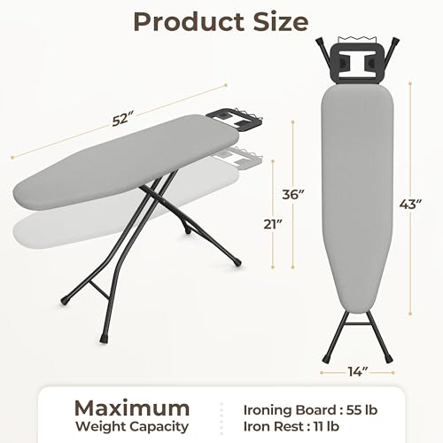 Ironing Board 43"x14" with Heavy Duty Iron Rest