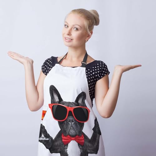 Garden Apron for Men French Bulldog Dog Funny Aprons for Women for Kitchen Cooking Restaurant BBQ Painting Crafting Gardening 27”