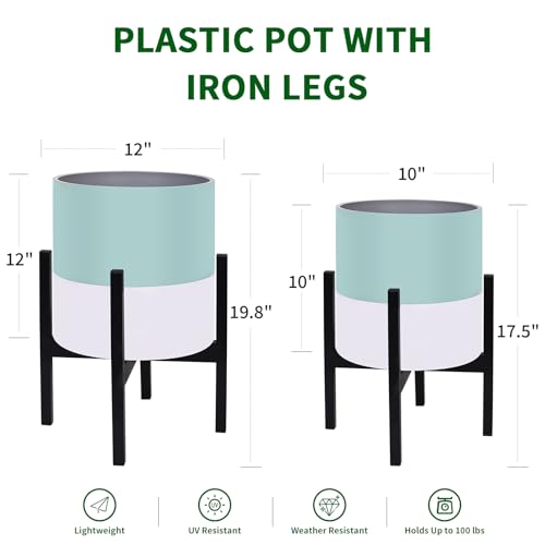 10 & 12 Inches Large Indoor Plant Pots with Stand & Drainage Holes (2 Count)