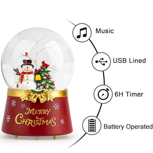 Christmas Snow Globe Lantern Water Glittering Snowman Crown with Music & Timer