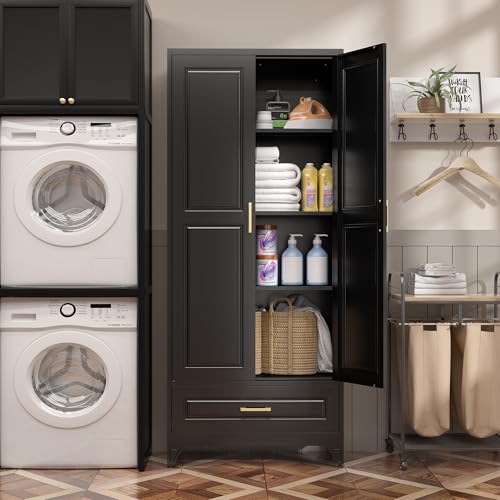75" Metal Storage Cabinet with Doors and 3 Adjustable Shelves