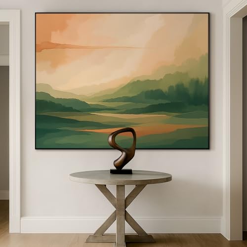 36"x46" Extra Large Framed Wall Art Serene Green Mountains Horizon Landscape Illustration for Home Living Room Bedroom Decor
