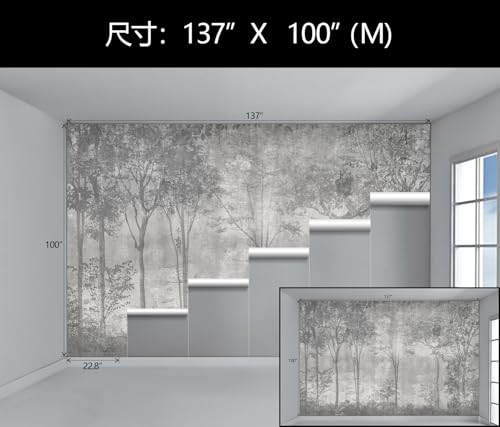 Grey Vintage Forest Wall Paper Mural Peel and Stick for Bedroom