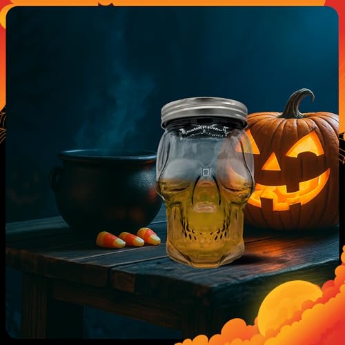 Set of 2 Skull Mason Jar Glasses with Lids (4 Count)