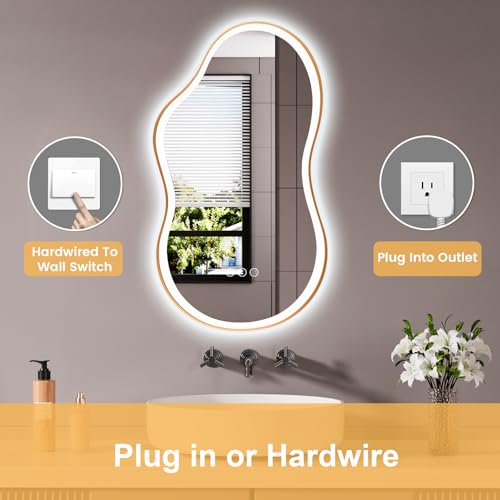 26''x46'' Irregular LED Bathroom Mirror with Lights & Gold Frame