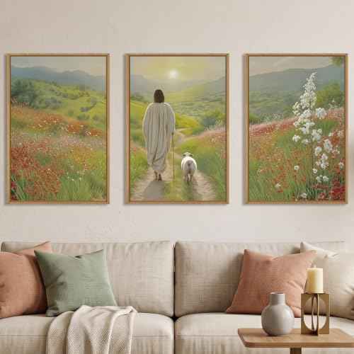 Large Jesus and Lamb Christian Framed Canvas Wall Art