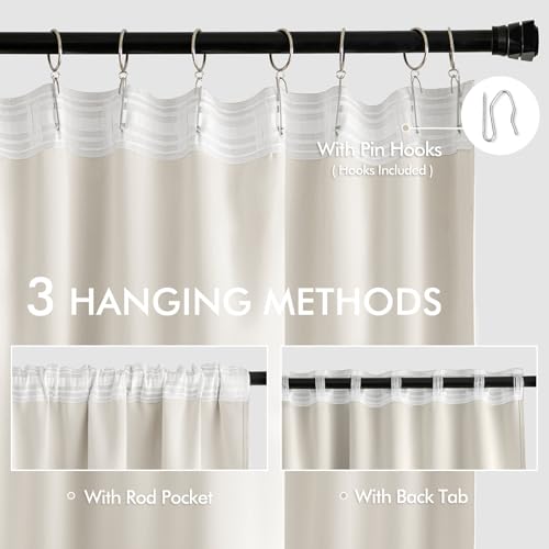 Ivory Back Tab Blackout Curtains 52x63 Inches Long 2 Panels Set (2 Count)