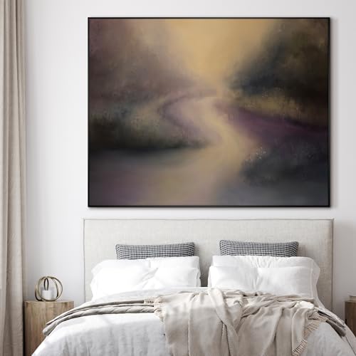 46"x60" Extra Large Framed Wall Art Golden Light River Path Dreamy Impressionist Landscape Illustration for Home Living Room Bedroom Decor