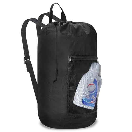 Laundry Bag Backpack Durable Laundry Bag with Shoulder Straps and Mesh Pockets Portable Laundry Hamper Dirty Clothes Bag for College