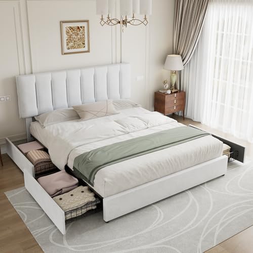 King Size Bed Frame with 4 Storage Drawers