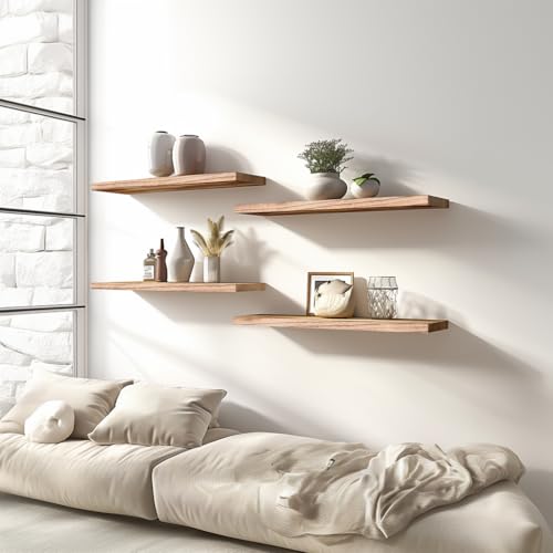 Light Wood Floating Shelves for Wall Rustic Wall Shelves for Bedroom Set of 6 (6 Count)