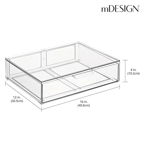 Wide Plastic Stackable Bathroom Storage Organizer Bin with Pull Out Drawer for Cabinet (2 Count)