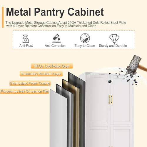 75" Tall Metal Kitchen Pantry Storage Cabinet