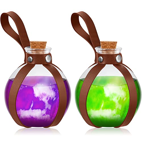 2 Pcs Halloween Glass Potion Bottles with Belt Cork Renaissance Witch Costume Accessories Witch Props Potion Bottle for Halloween Party Decor Cosplay DIY Crafts Gift (2 Count)