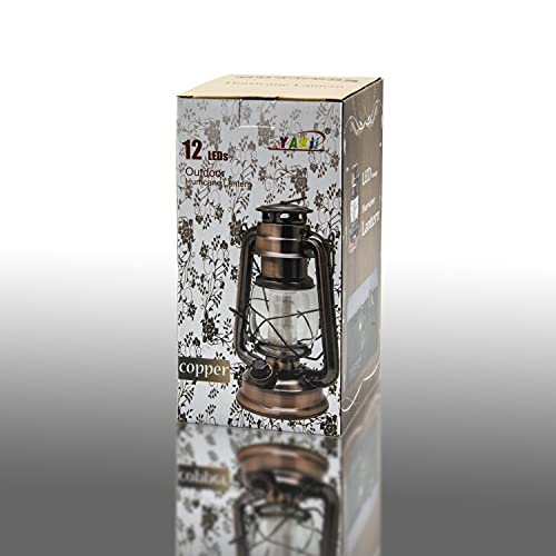 LED Vintage Lantern Metal Hanging Hurricane 12 LED Dimmer Switch Cold White Battery Operated Power Outage Indoor Camping Lighting Outdoor Brooklyn (2 Count)