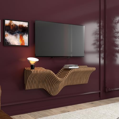 Parametric 40" Floating Shelf Modern Geometric 3D Wavy Wooden Wall Piece