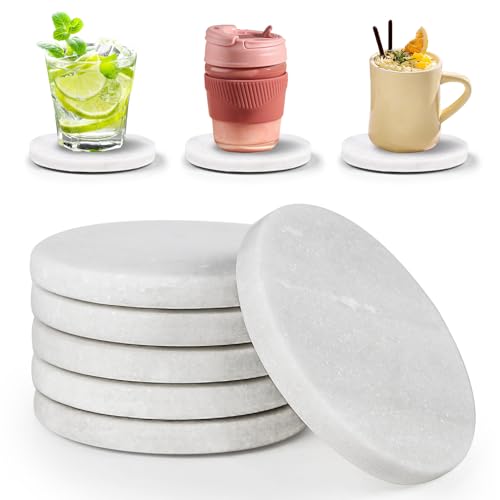 White Marble Coasters with Bling Particles (6 Count)