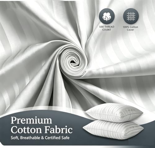 White Striped Feather & Down Pillows Queen Size Set of 2 (2 Count)
